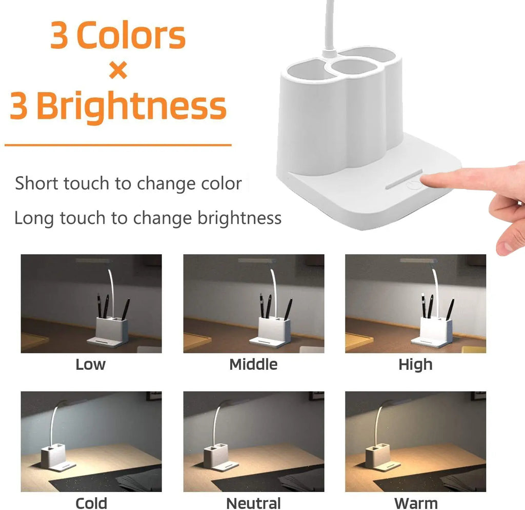 Dimmable LED Desk Light Touch Sensor Table Bedside Reading Lamp USB Rechargeable
