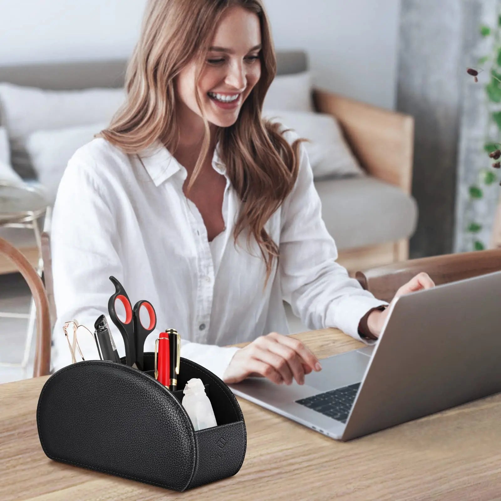 Fintie 5-Compartment Vegan Leather Remote Control Holder - Desk Organizer, Office Accessories, Media Controller Storage for Home & Office Use