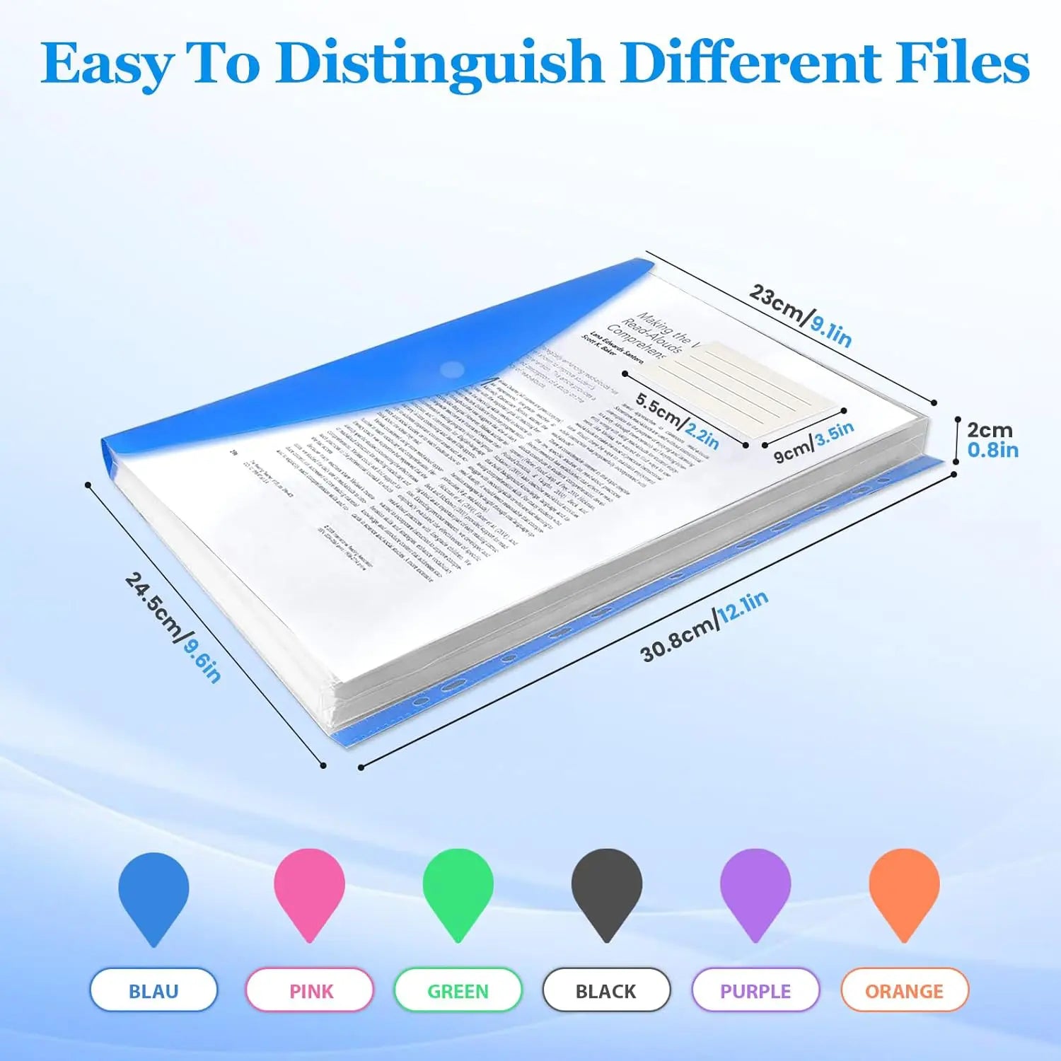 11-Hole Expandable Plastic Envelopes Binder Pockets (6/12 Pack) - 2/3/4 Ring Binder Folders with Snap Button, Label Loose-Leaf Transparent Document Pouches for Letter Size, School Supplies, Storage Organization, Office Accessories